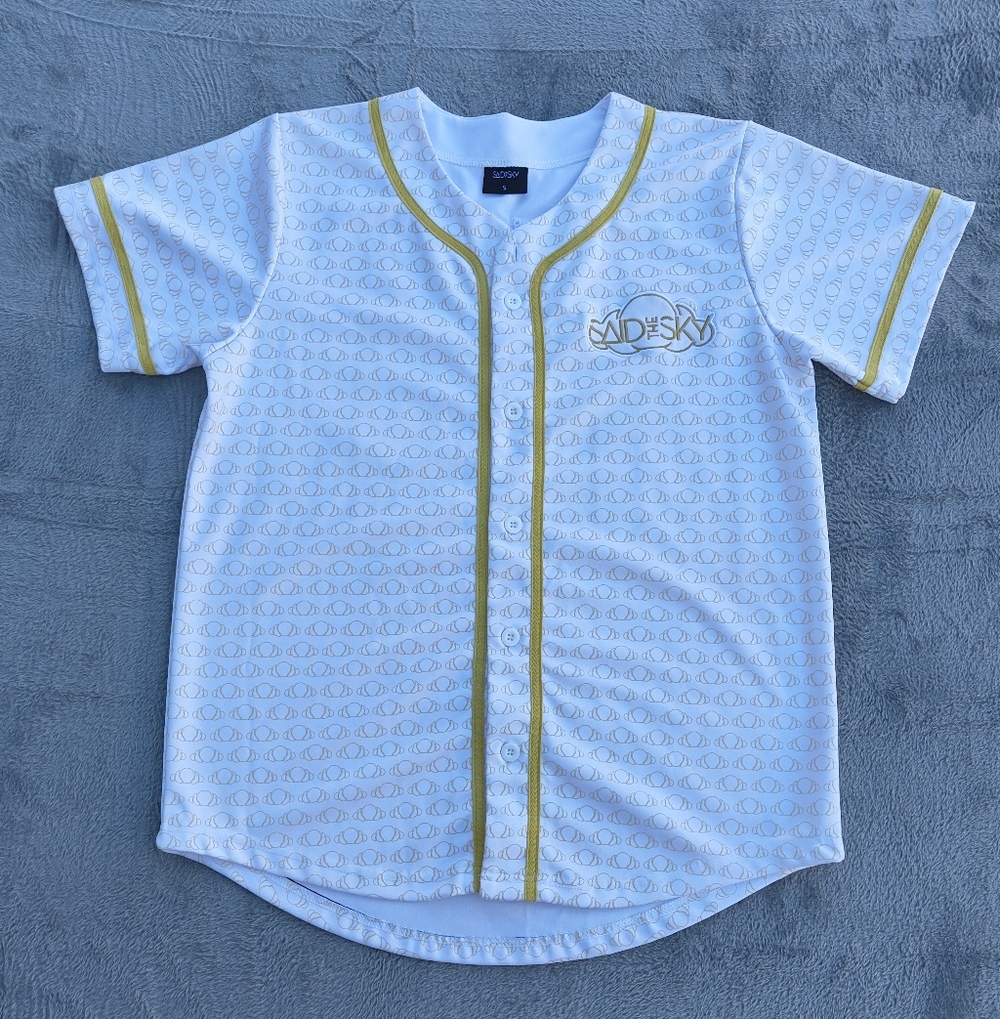 Said The Sky Electric Family Baseball Jersey Men's Button White Gold Size Small